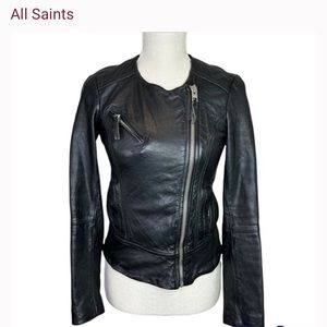 All Saints Lavine Leather Biker Jacket Size 0